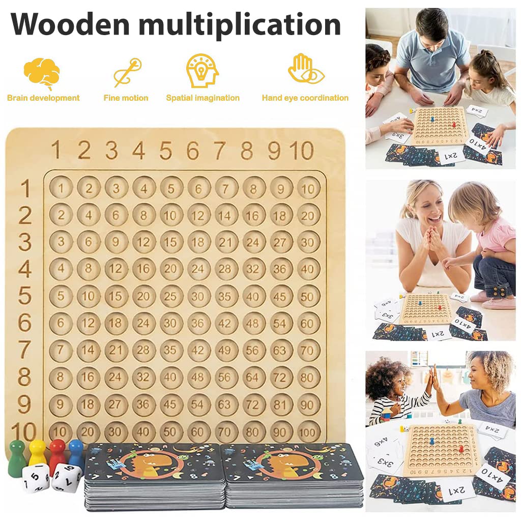 PATPAT Wooden Math Multiplication Board with Dice and Card, Montessori Toy for Kid, Counting Toy Educational Multiplication Board Game for Toddlers Kids Over 3 Years Old to Practice Math Ability PATPAT Wooden Math Multiplication Board with Dice and Card, Montessori Toy for Kid, Counting Toy Educational Multiplication Board Game for Toddlers Kids Over 3 Years Old to Practice Math Ability